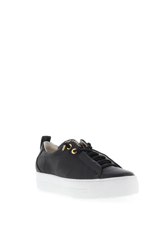 Paul Green Leather Elastic Lace Platform Trainers, Black