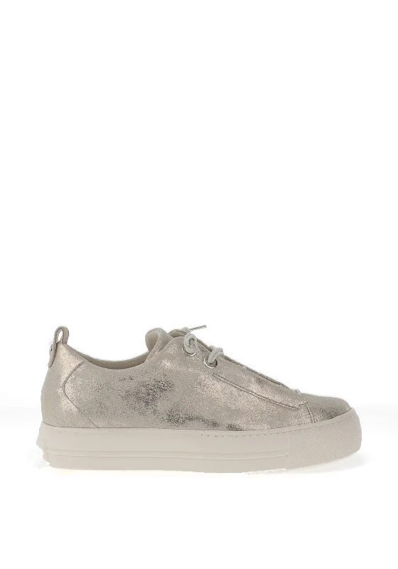 Paul Green Leather Elastic Lace Platform Trainers, Antic Mineral