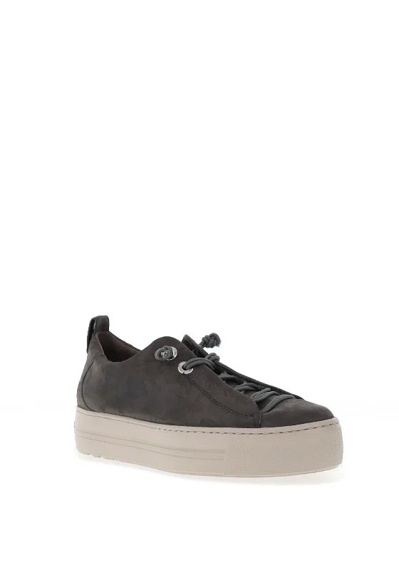 Paul Green Leather Elastic Lace Platform Trainers, Iron