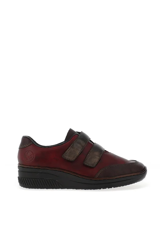 Rieker Womens Leather Dual Strap Shoes, Red Combination