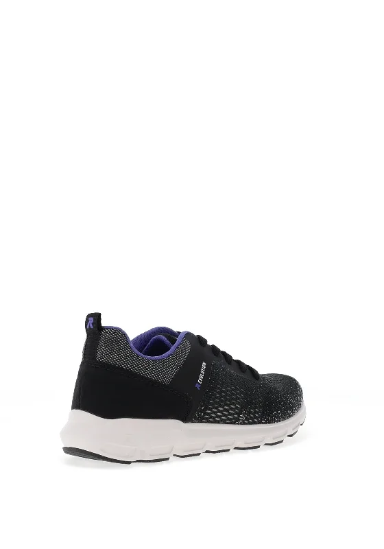 Rieker Womens Evolution Mesh Lace Up Trainers, Black & Lilac