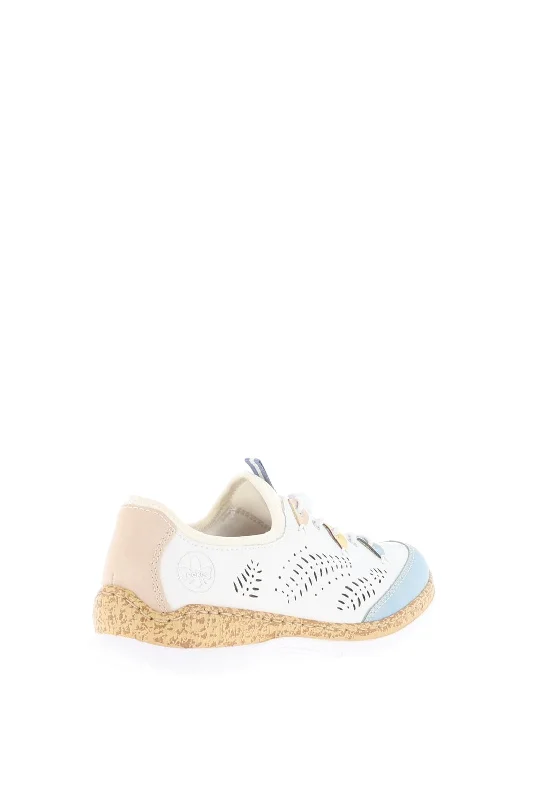 Rieker Womens Soft Leather Slip On Trainer, White Multi