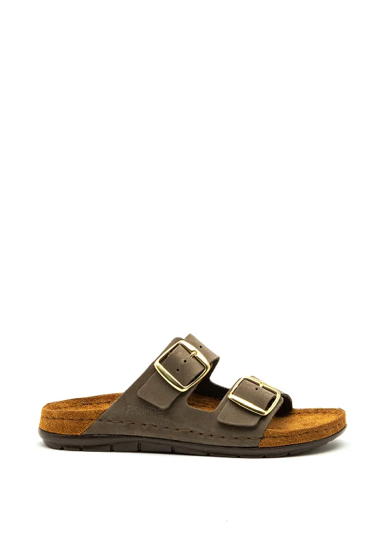 Rohde Leather Buckle Chunky Slip on Sandals, Khaki