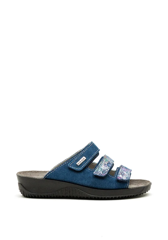 Rohde Suede Velcro Strap Slip on Sandals, Blue