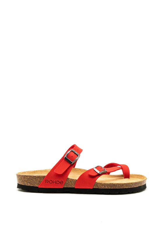 Rohde Toe Loop Buckle Strap Slip on Sandals, Red