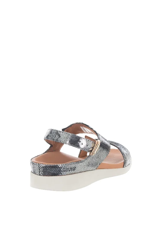 Strive Lucia Leather Metallic Buckle Sandals, Black