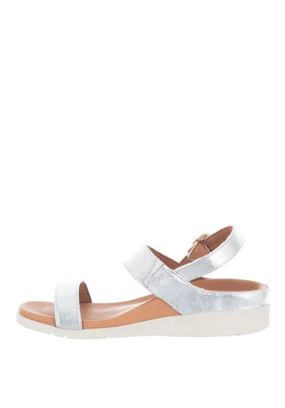 Strive Lucia Leather Metallic Buckle Sandals, Silver