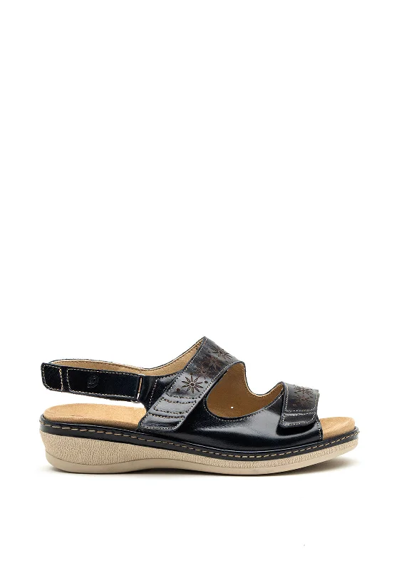 Suave Elaine Leather Laser Cut Velcro Strap Sandals, Navy