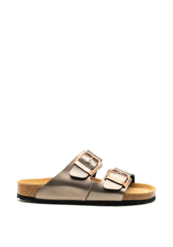 Tamaris Buckle Strap Chunky Slip on Sandals, Gun Metal Grey