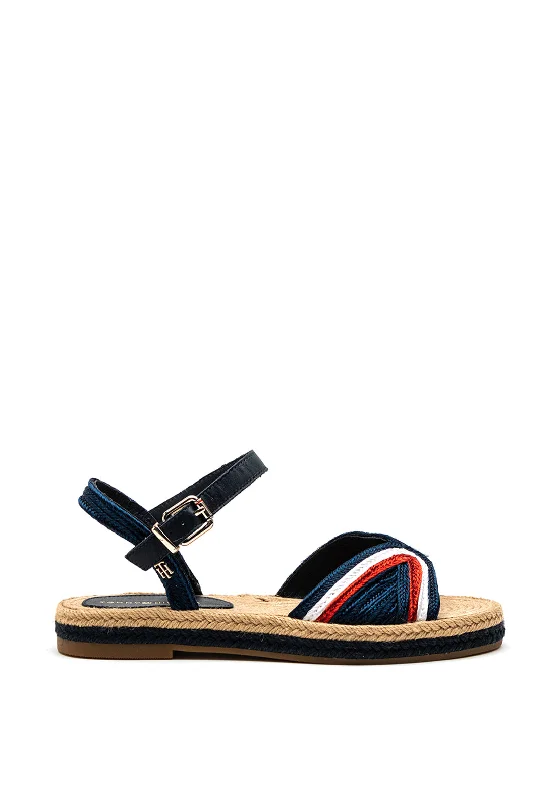 Tommy Hilfiger Womens Woven Flat Espadrille Sandals, Navy Multi