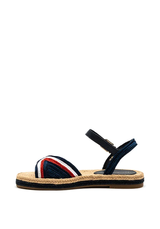 Tommy Hilfiger Womens Woven Flat Espadrille Sandals, Navy Multi