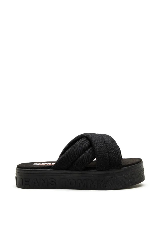 Tommy Jeans Womens Padded Strap Platform Sandals, Black