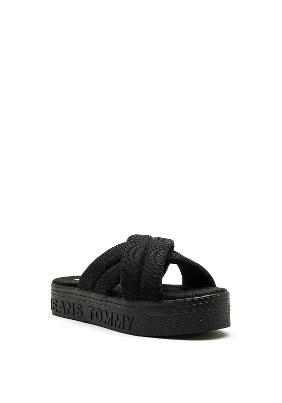 Tommy Jeans Womens Padded Strap Platform Sandals, Black