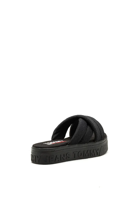 Tommy Jeans Womens Padded Strap Platform Sandals, Black