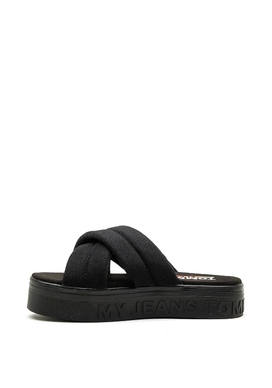 Tommy Jeans Womens Padded Strap Platform Sandals, Black