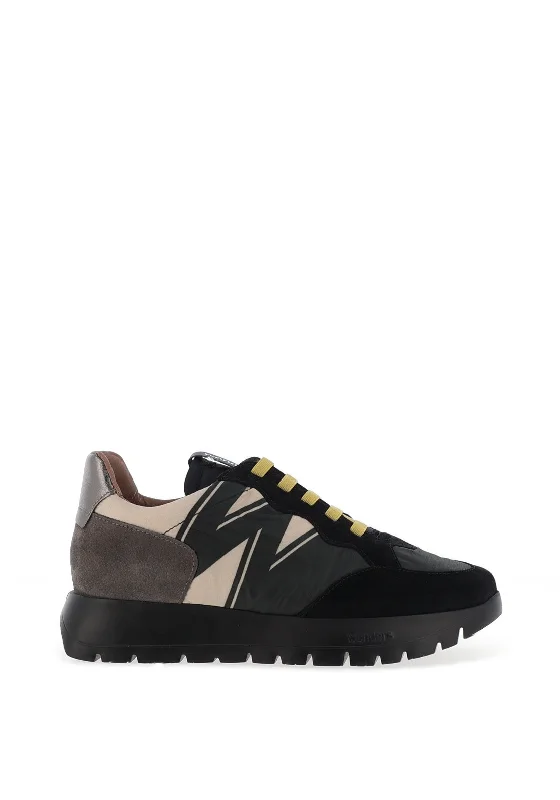 Wonders Fly Colour Block Suede Trainers, Black & Yellow