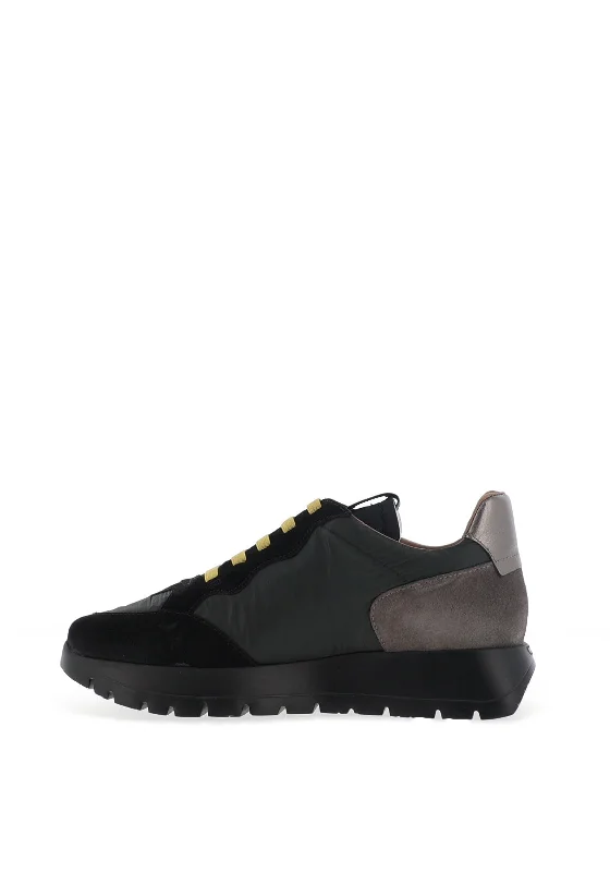 Wonders Fly Colour Block Suede Trainers, Black & Yellow