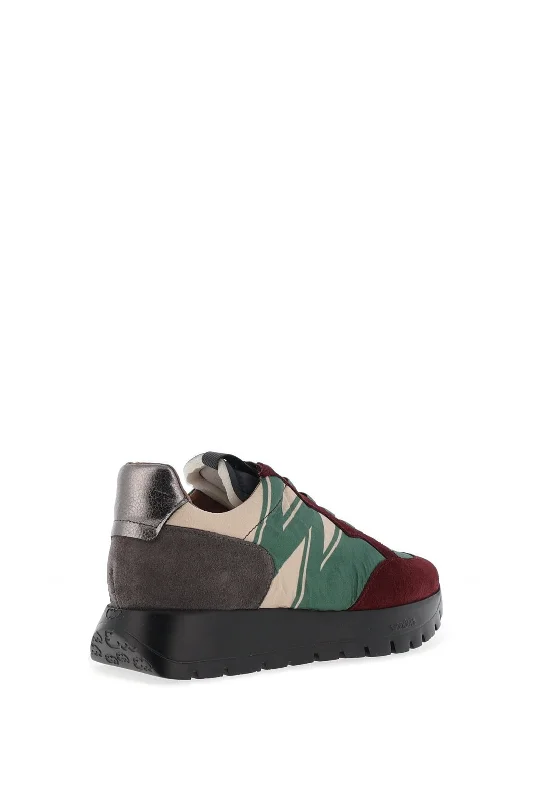 Wonders Fly Colour Block Suede Trainers, Wine & Green