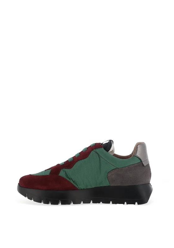 Wonders Fly Colour Block Suede Trainers, Wine & Green