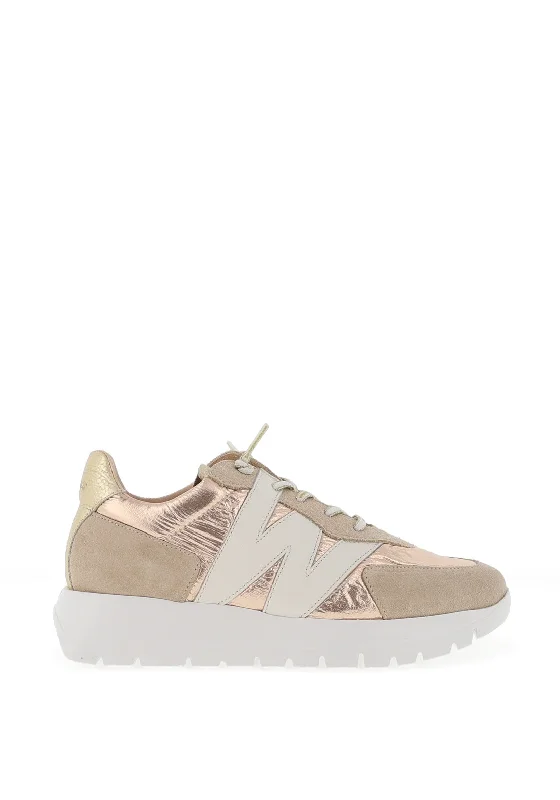 Wonders Leather Wedge Metallic Trainers, Beige