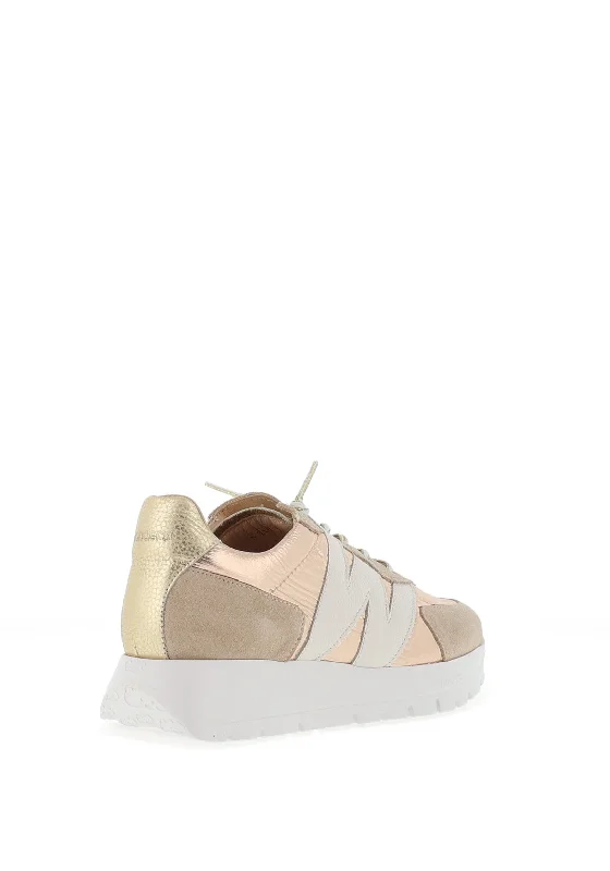 Wonders Leather Wedge Metallic Trainers, Beige