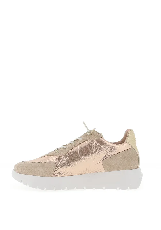 Wonders Leather Wedge Metallic Trainers, Beige