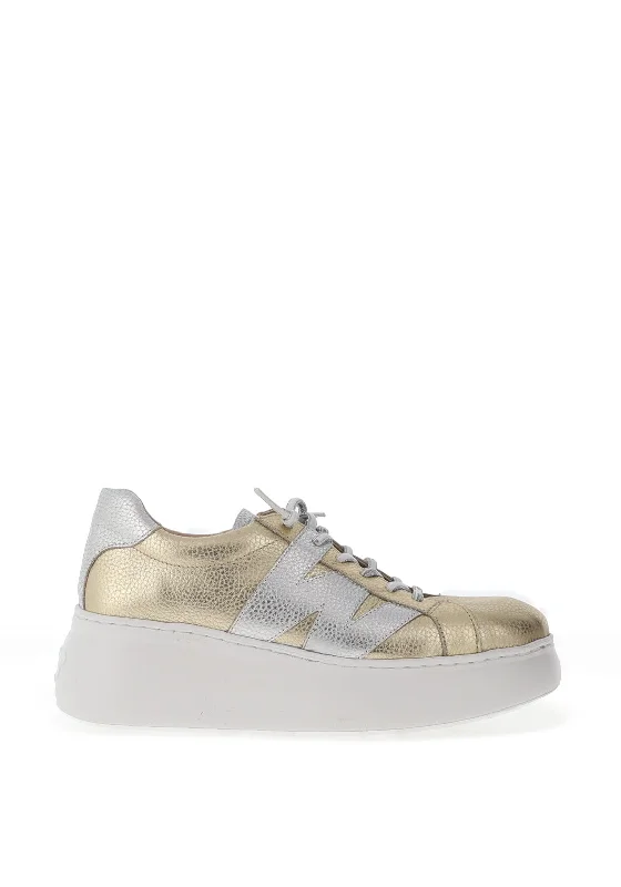 Wonders Leather Wedge Trainers, Platino