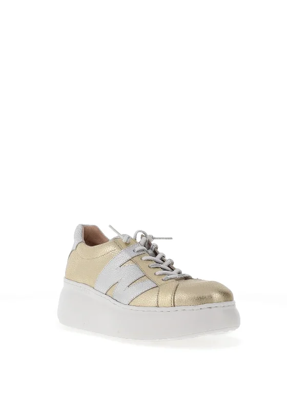 Wonders Leather Wedge Trainers, Platino