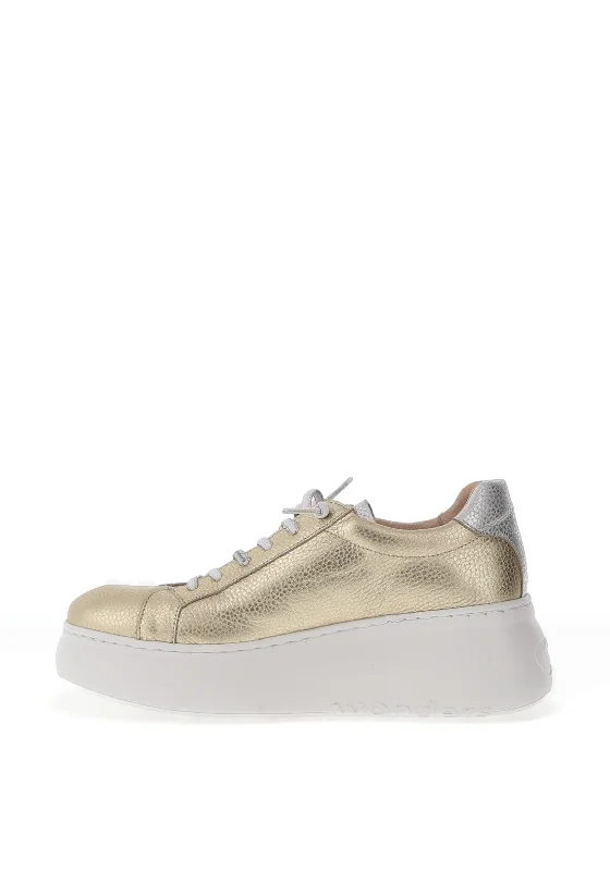 Wonders Leather Wedge Trainers, Platino