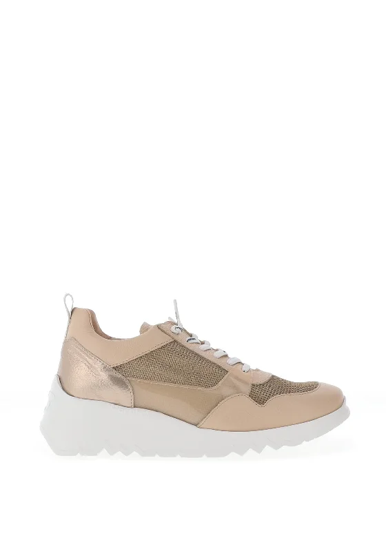 Wonders Metallic Mesh Leather Trainers, Beige