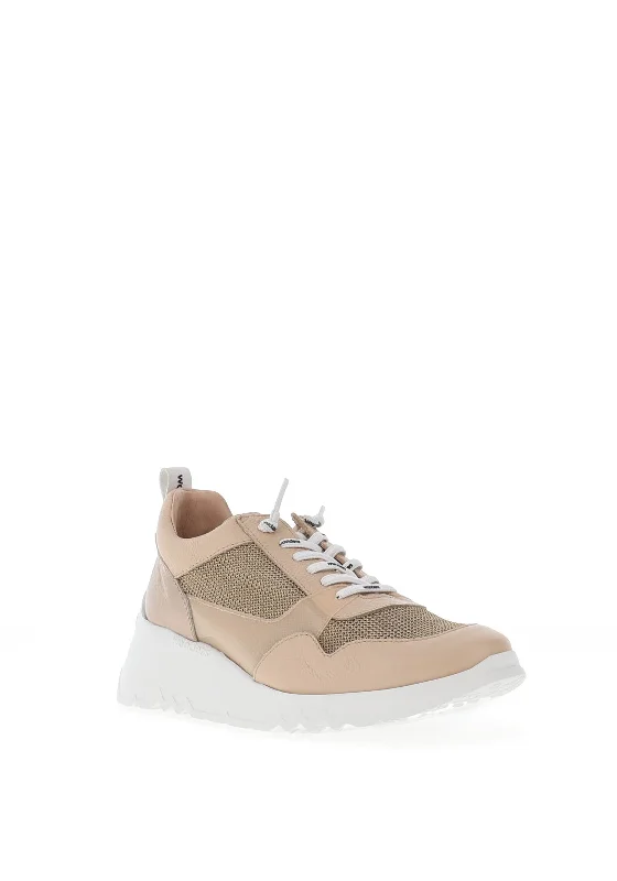 Wonders Metallic Mesh Leather Trainers, Beige