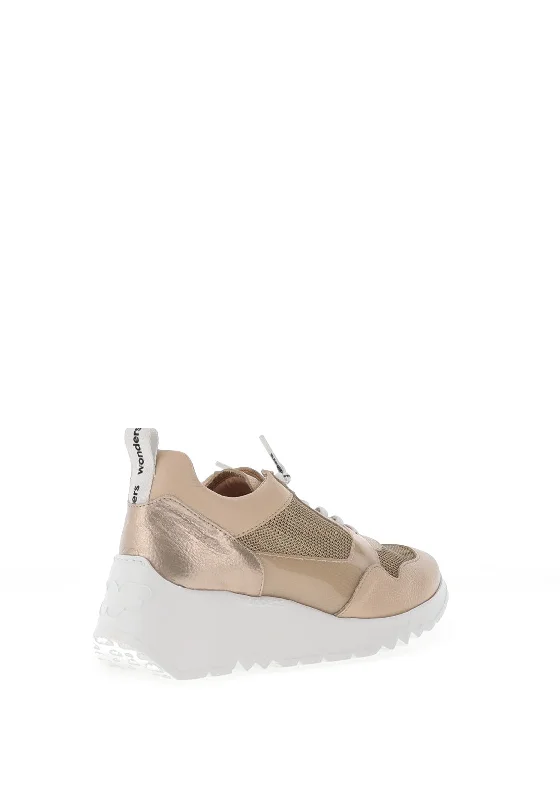 Wonders Metallic Mesh Leather Trainers, Beige