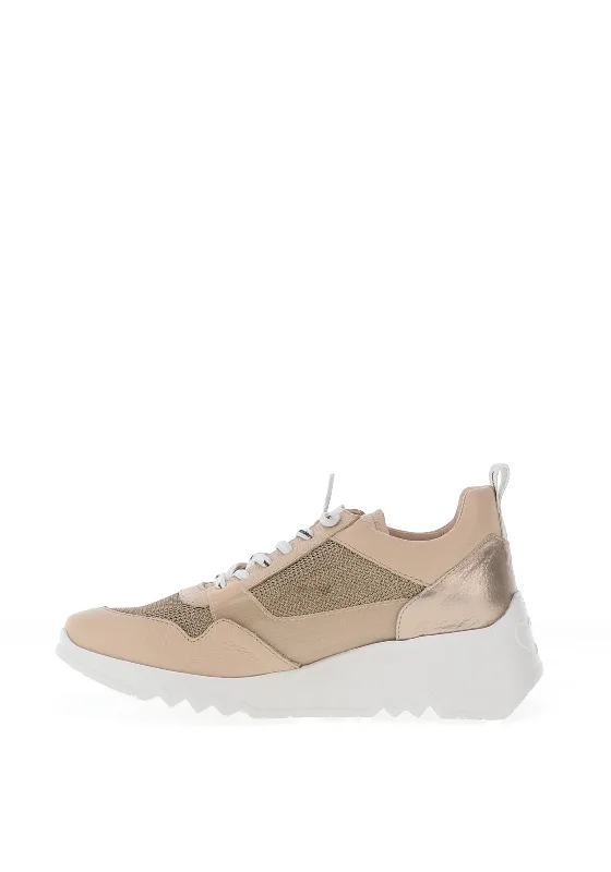 Wonders Metallic Mesh Leather Trainers, Beige