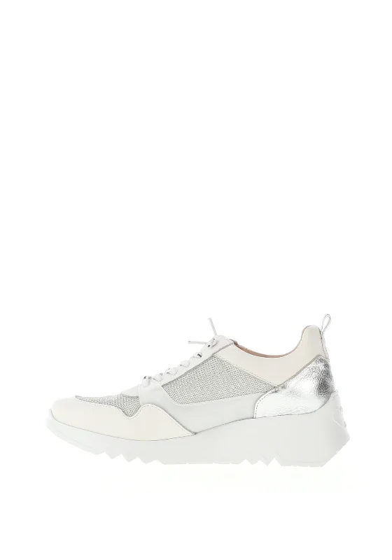 Wonders Metallic Mesh Leather Trainers, Off White