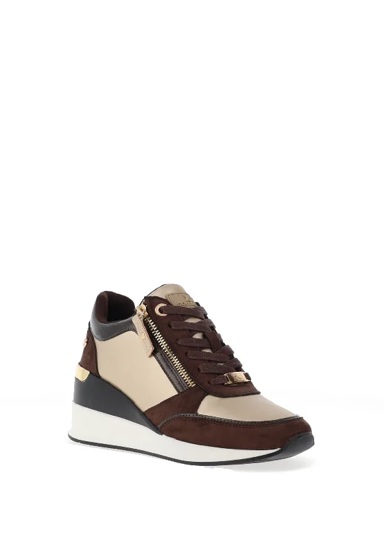 Xti Womens Zip & Lace Platform Trainers, Bronze