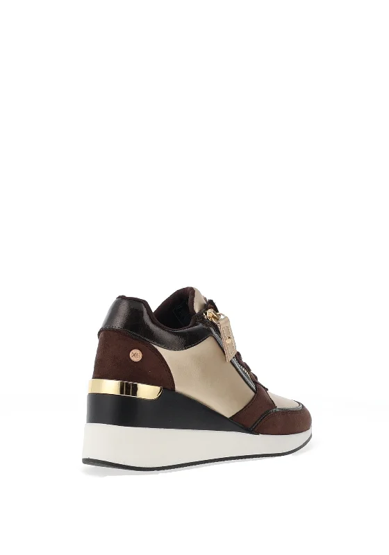 Xti Womens Zip & Lace Platform Trainers, Bronze