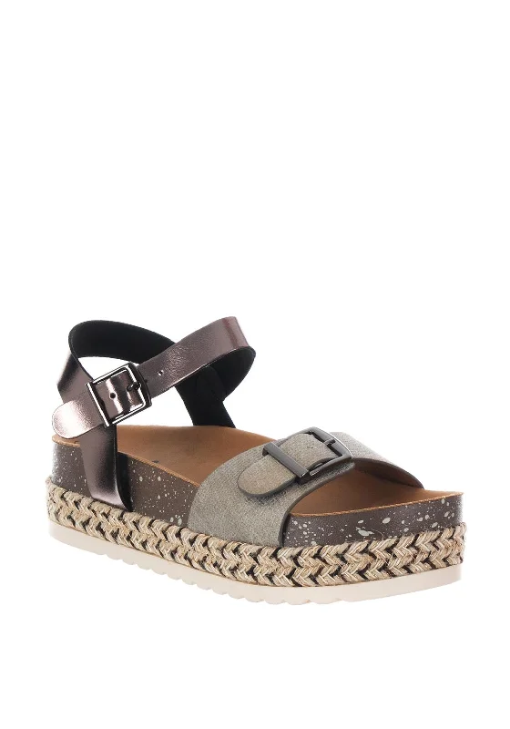 Xti Metallic Buckle Espadrille Platform Sandals, Pewter