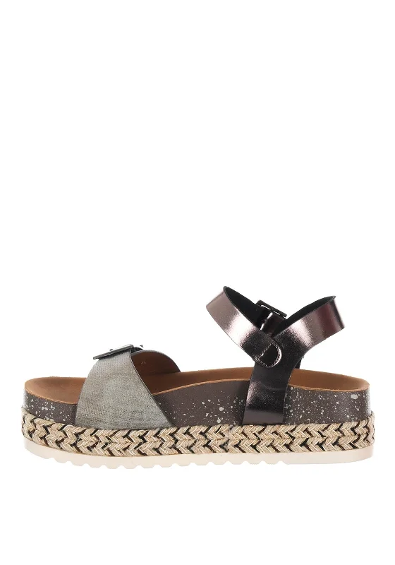 Xti Metallic Buckle Espadrille Platform Sandals, Pewter