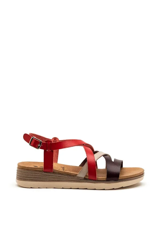 Xti Womens Cross Strap Sling Back Sandal, Red