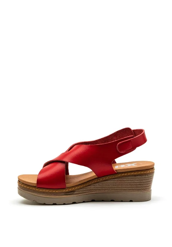 XTI Womens Faux Leather Vegan Wedged Sandals, Red