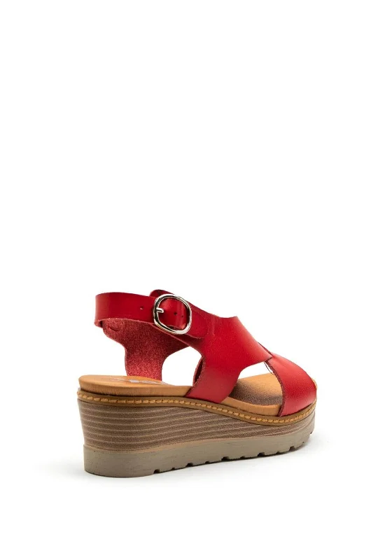 XTI Womens Faux Leather Vegan Wedged Sandals, Red