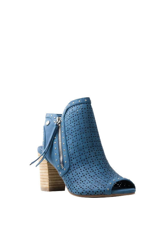 Xti Womens Laser Cut Open Ankle Boots, Jean Blue