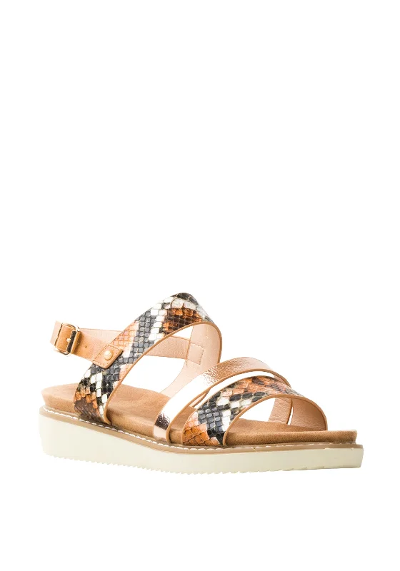 Zanni & Co. Croc Print Rose Gold Strap Sandals, Tan