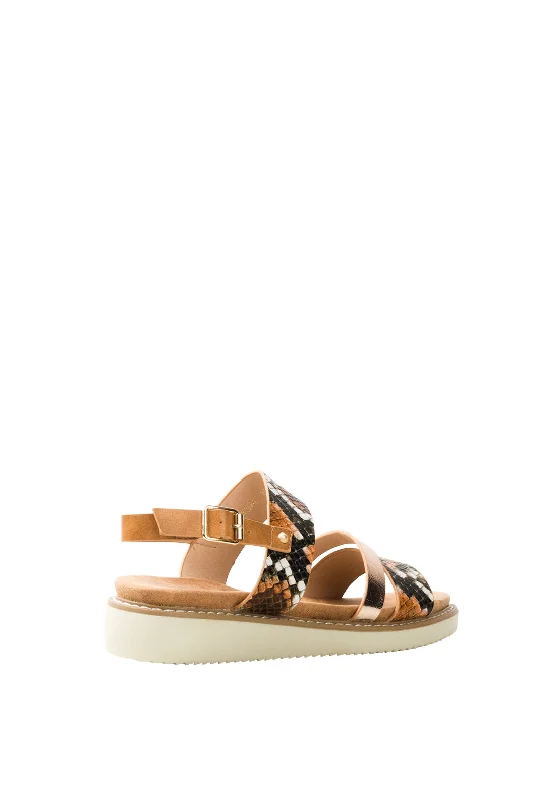 Zanni & Co. Croc Print Rose Gold Strap Sandals, Tan