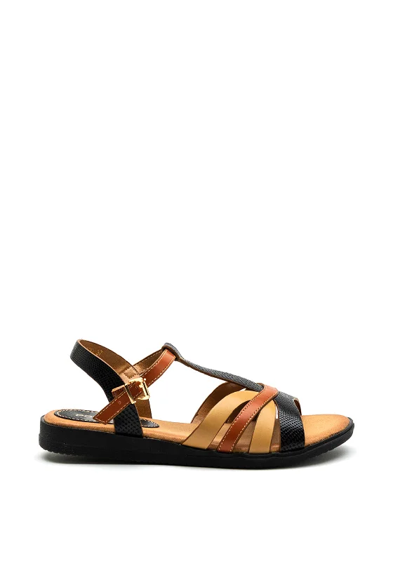 Zen Collection Faux Leather Strappy Sandal, Black Multi