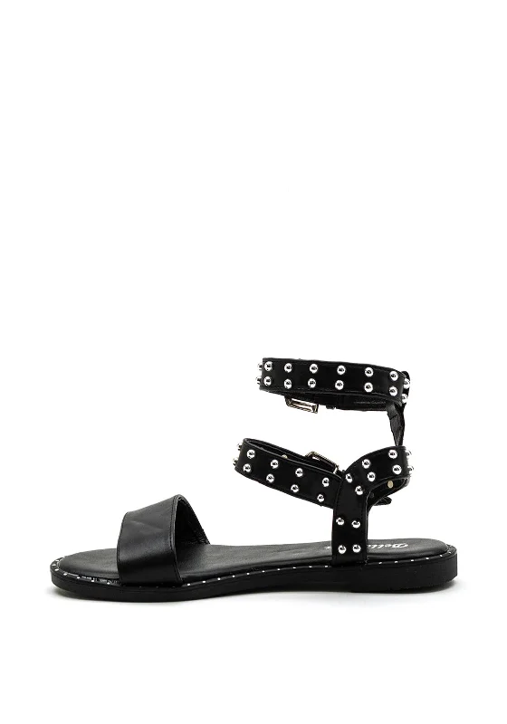 Zen Collection Faux Leather Studded Double Ankle Strap Sandal, Black