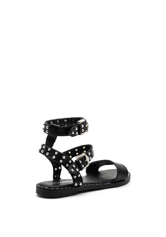 Zen Collection Faux Leather Studded Double Ankle Strap Sandal, Black