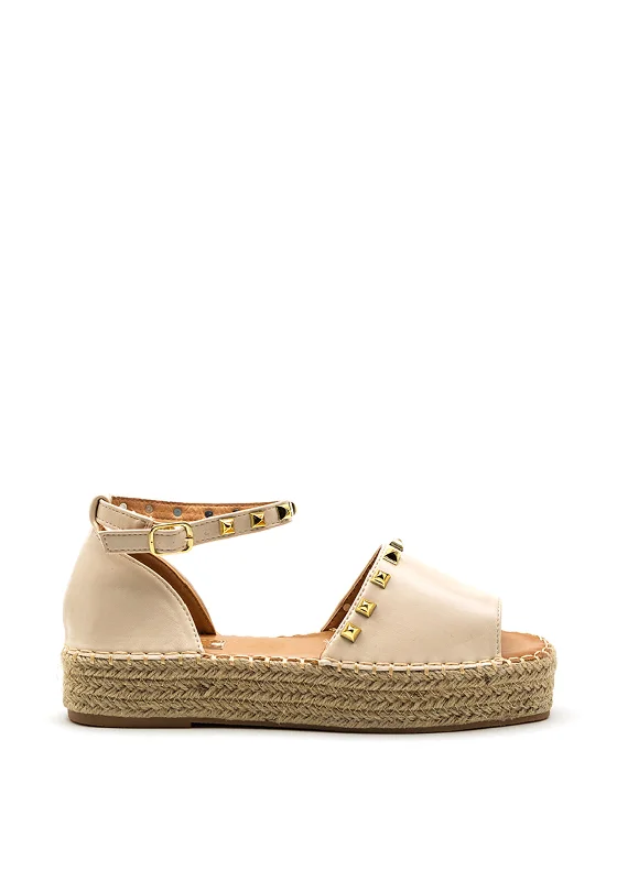 Zen Collection Faux Leather Studded Espadrille Sandal, Beige