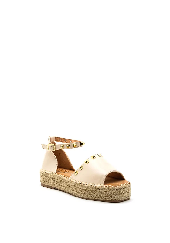 Zen Collection Faux Leather Studded Espadrille Sandal, Beige