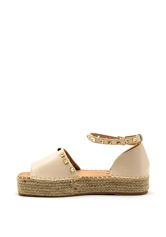 Zen Collection Faux Leather Studded Espadrille Sandal, Beige